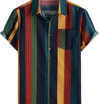 Men's Cotton Linen Vintage Pattern Printed Old Style Shirt